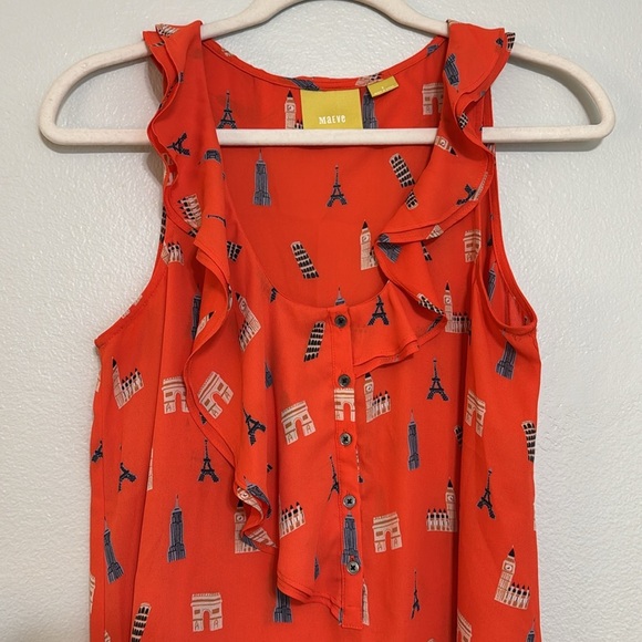 Maeve Paris Print Ruffle Sleeveless Blouse - Picture 3 of 7